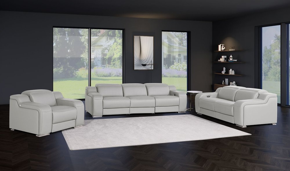 Three Piece Light Gray Leather Six Person Seating Set