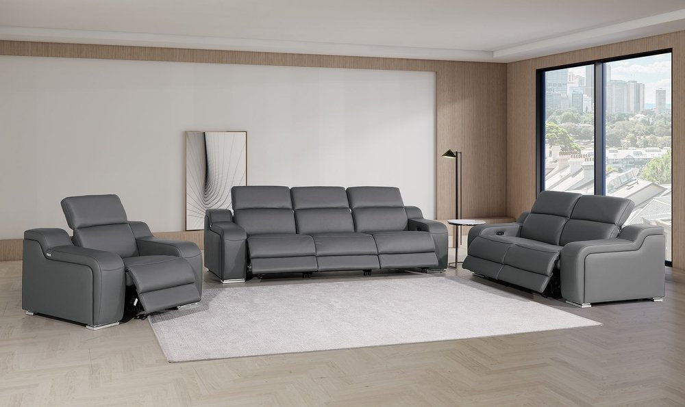 Three Piece Dark Gray Leather Six Person Seating Set