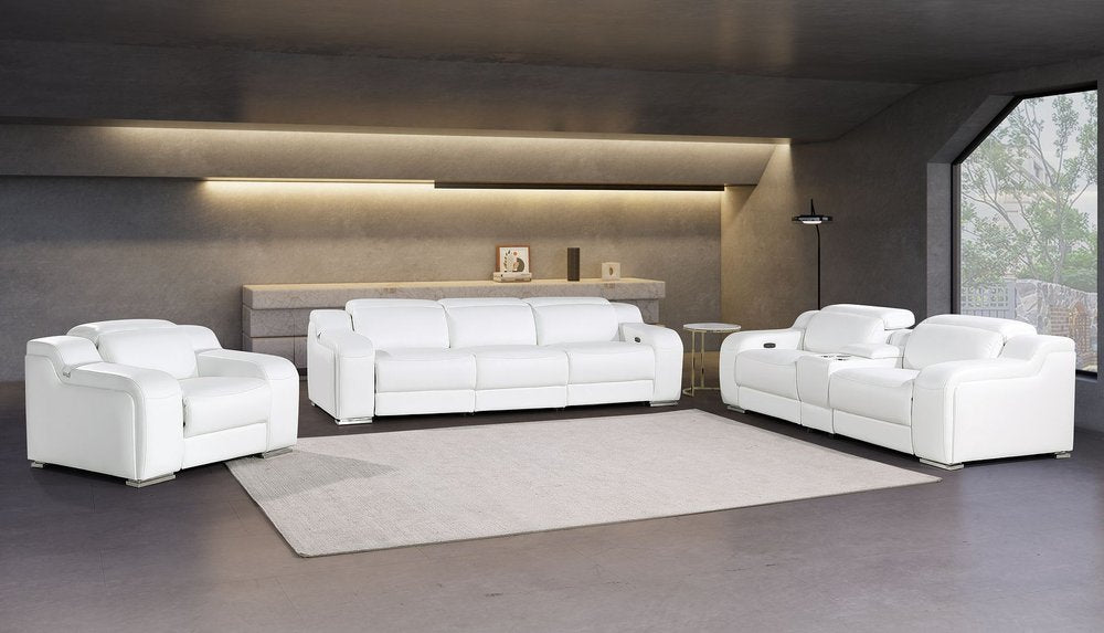 Three Piece White Leather Six Person Seating Set