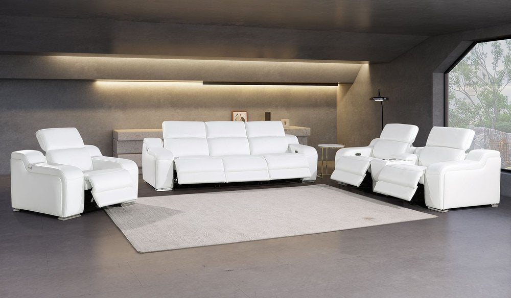Three Piece White Leather Six Person Seating Set