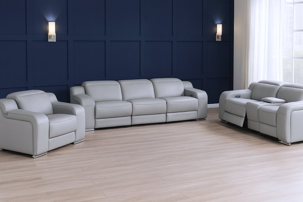 Three Piece Light Gray Leather Six Person Seating Set