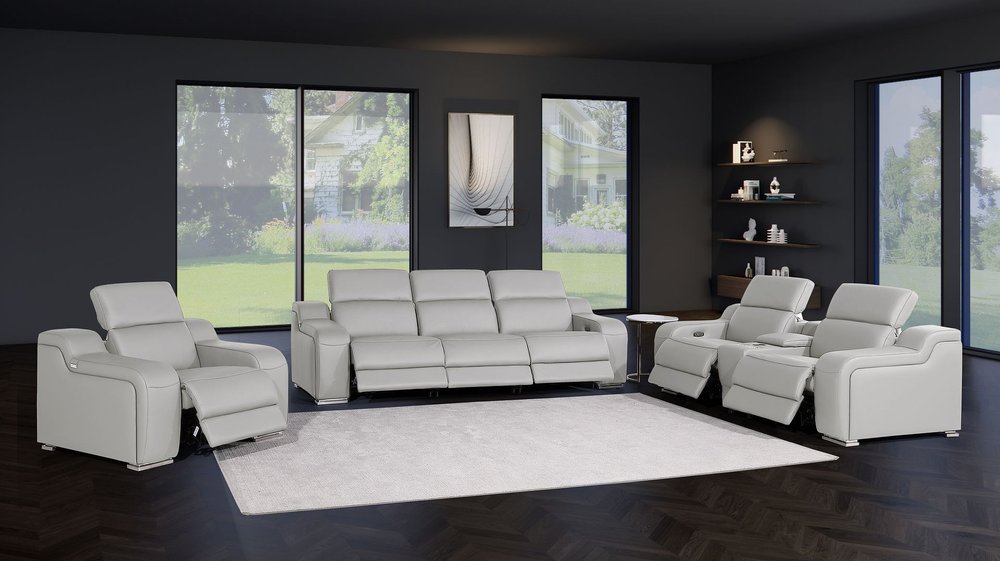 Three Piece Light Gray Leather Six Person Seating Set