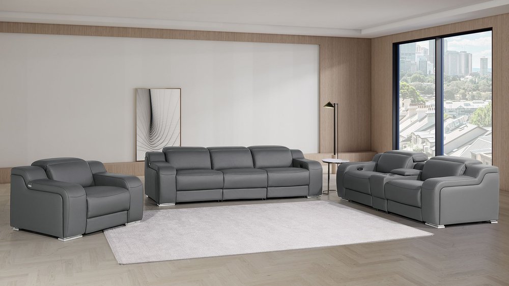Three Piece Dark Gray Leather Six Person Seating Set