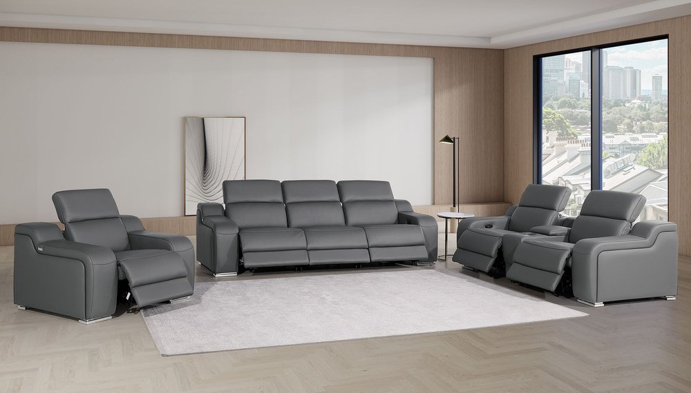 Three Piece Dark Gray Leather Six Person Seating Set