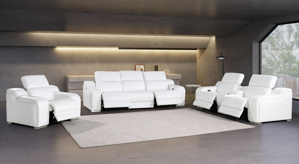 Three Piece White Leather Six Person Seating Set