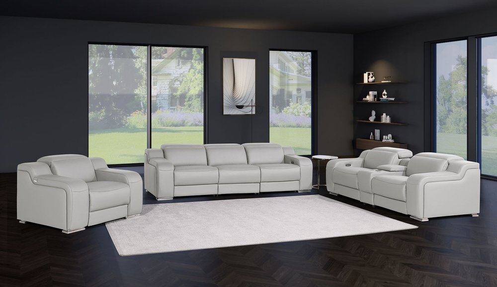 Three Piece Light Gray Leather Six Person Seating Set