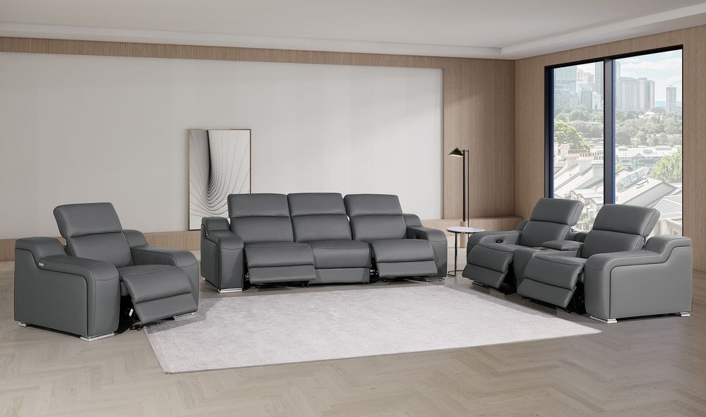 Three Piece Dark Gray Leather Six Person Seating Set