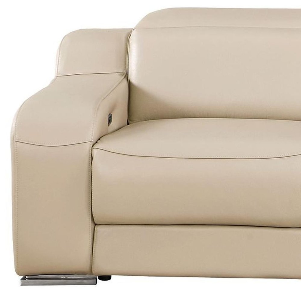 Three Piece Beige Leather Five Person Seating Set