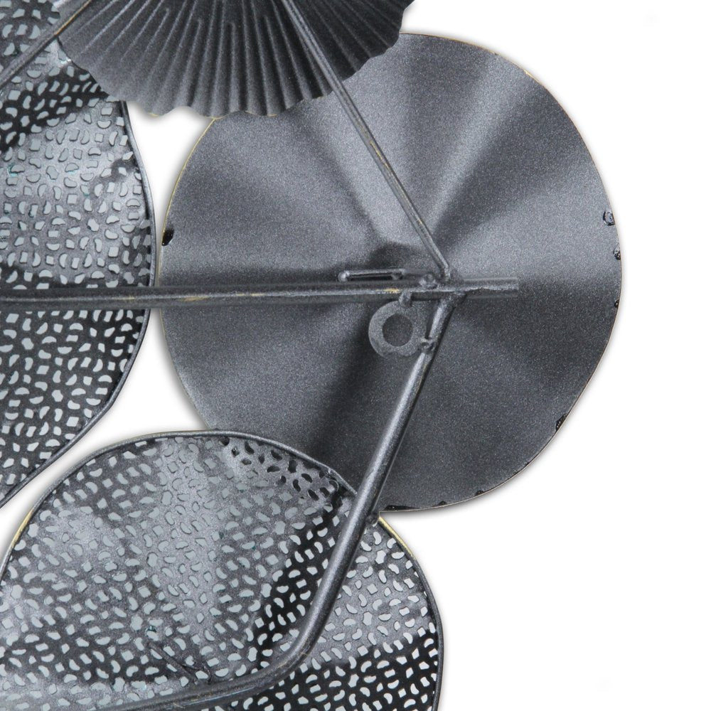 24" X 44" Aqua Charcoal And Silver Abstract Metal Round Discs Hanging Dimensional Sculpture