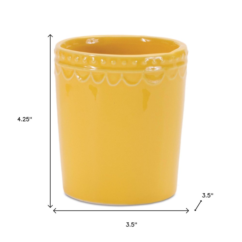 Set of Two Pink And Yellow Ceramic Rectangular Cachepots
