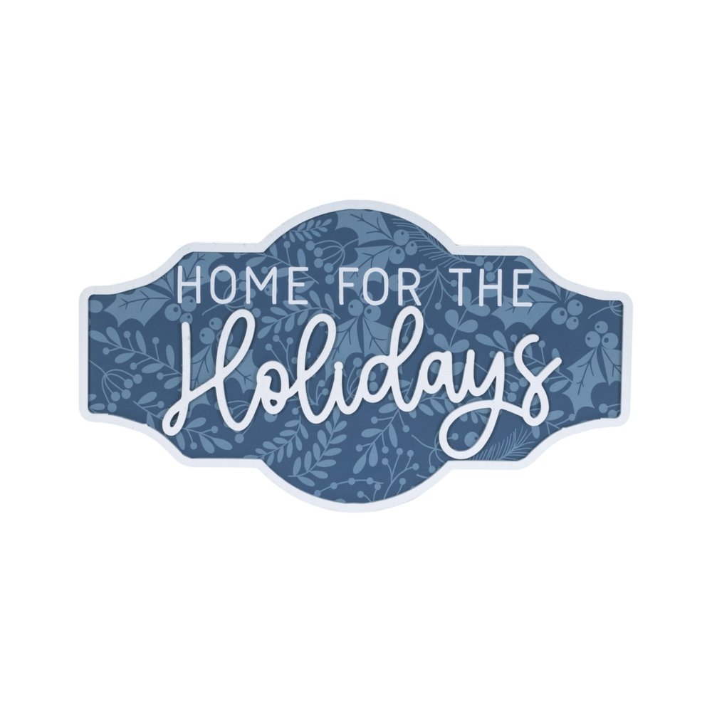 Set of Two Blue And White Christmas Home For The Holidays Wood Wall Decor