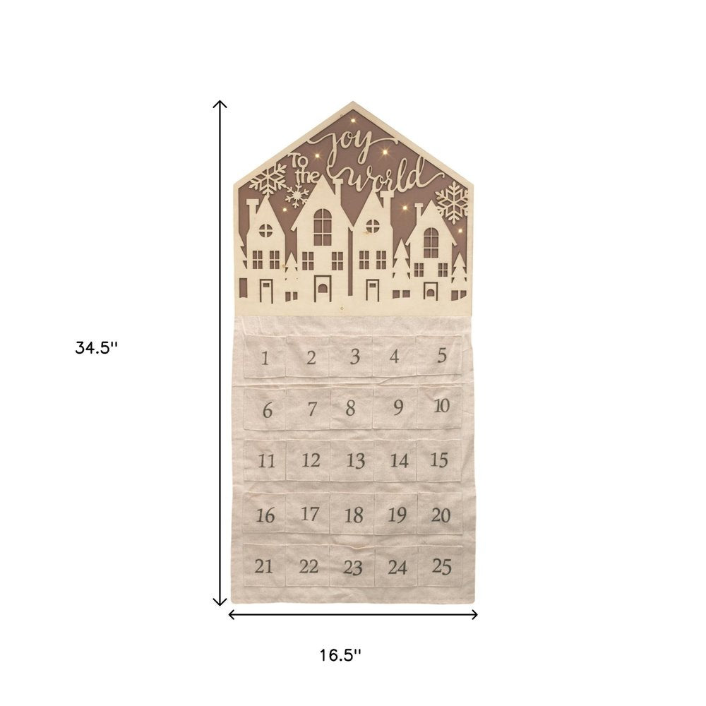 35" X 17" Beige Christmas Advent Calendar Joy to the World Wood Hanging Wall Decor
