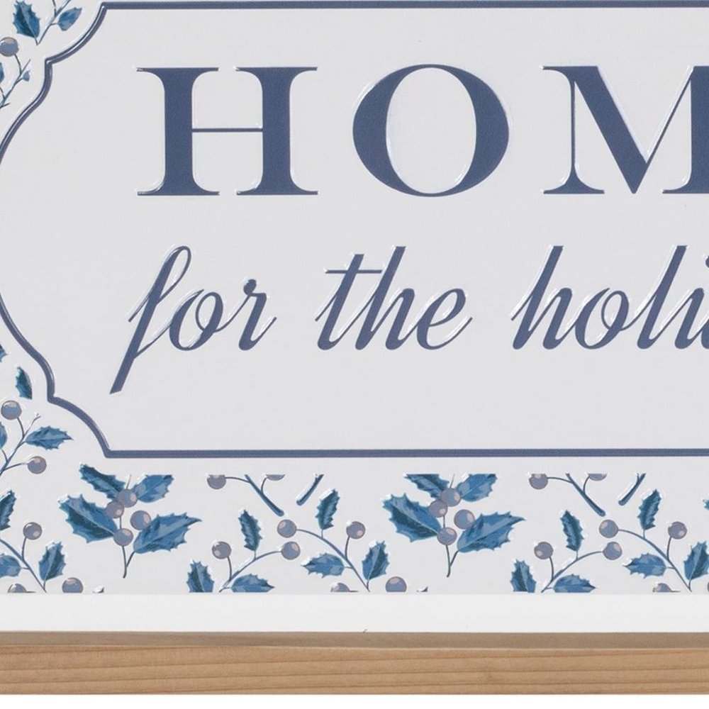 10" X 19" Blue And White Home For The Holidays Wood Framed Art