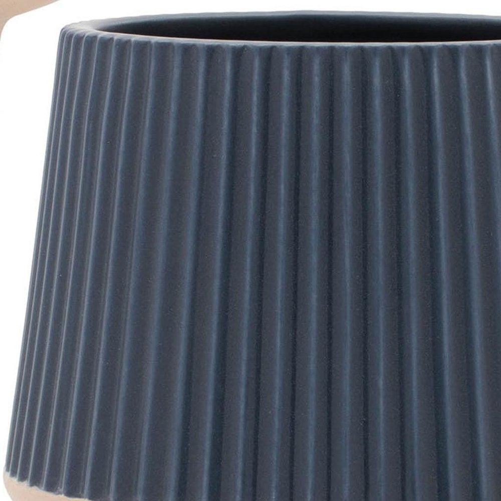 Set of Two Blue And Beige Ceramic 1 Ounce Geometric Round Pot Planters