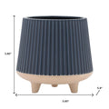 Set of Two Blue And Beige Ceramic 1 Ounce Geometric Round Pot Planters