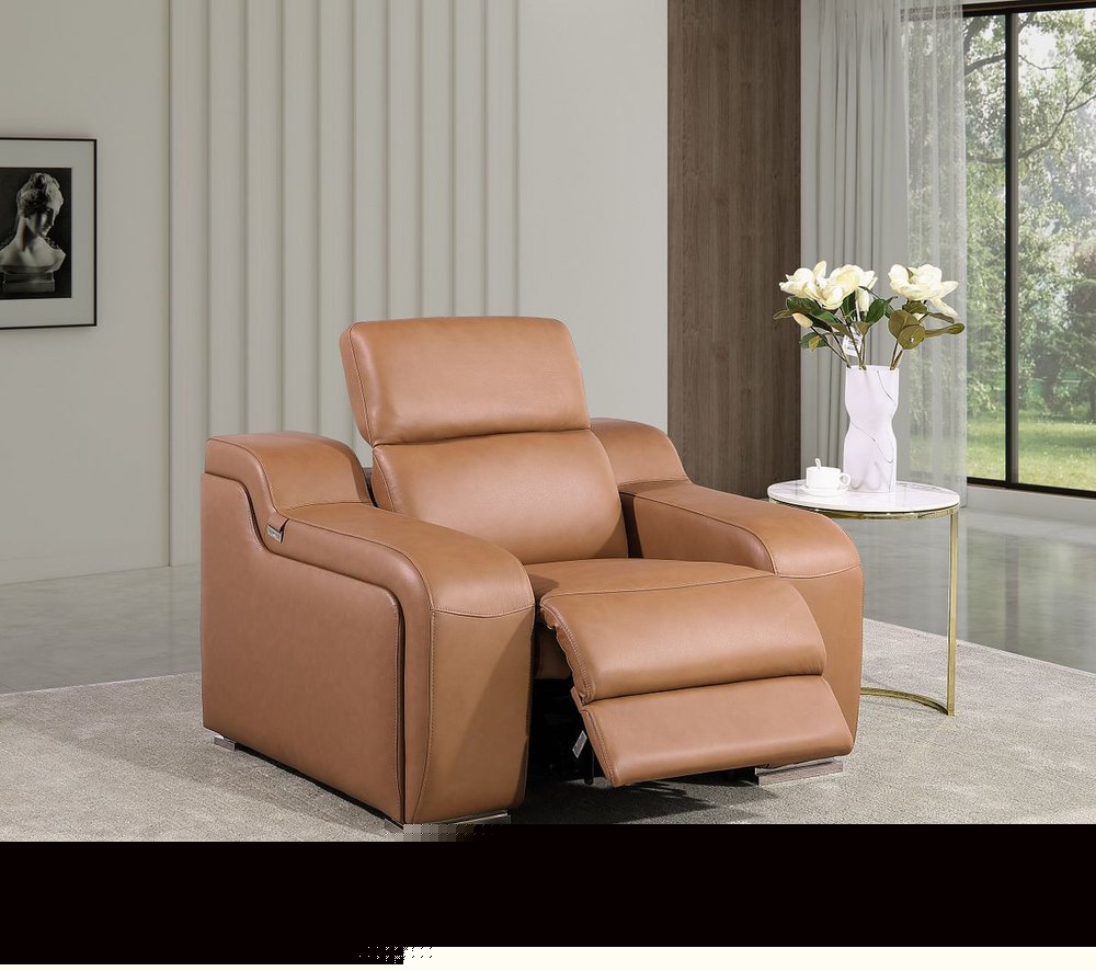 41" Chestnut Italian Leather Wall Hugger Recliner With USB