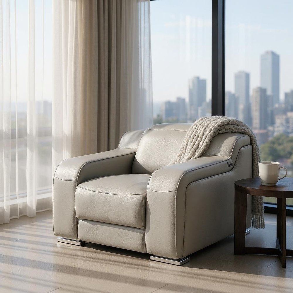 41" Chestnut Italian Leather Wall Hugger Recliner With USB