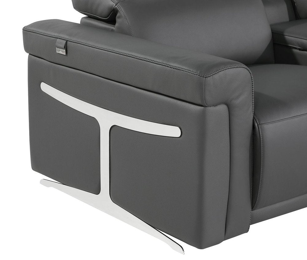 Dark Gray Italian Leather Power Reclining U Shaped Twelve Piece Sectional With Console