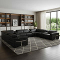 Black Italian Leather Power Reclining U Shaped Twelve Piece Sectional With Console