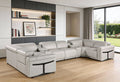 Light Gray Italian Leather Power Reclining U Shaped Eight Piece Corner Sectional With Console
