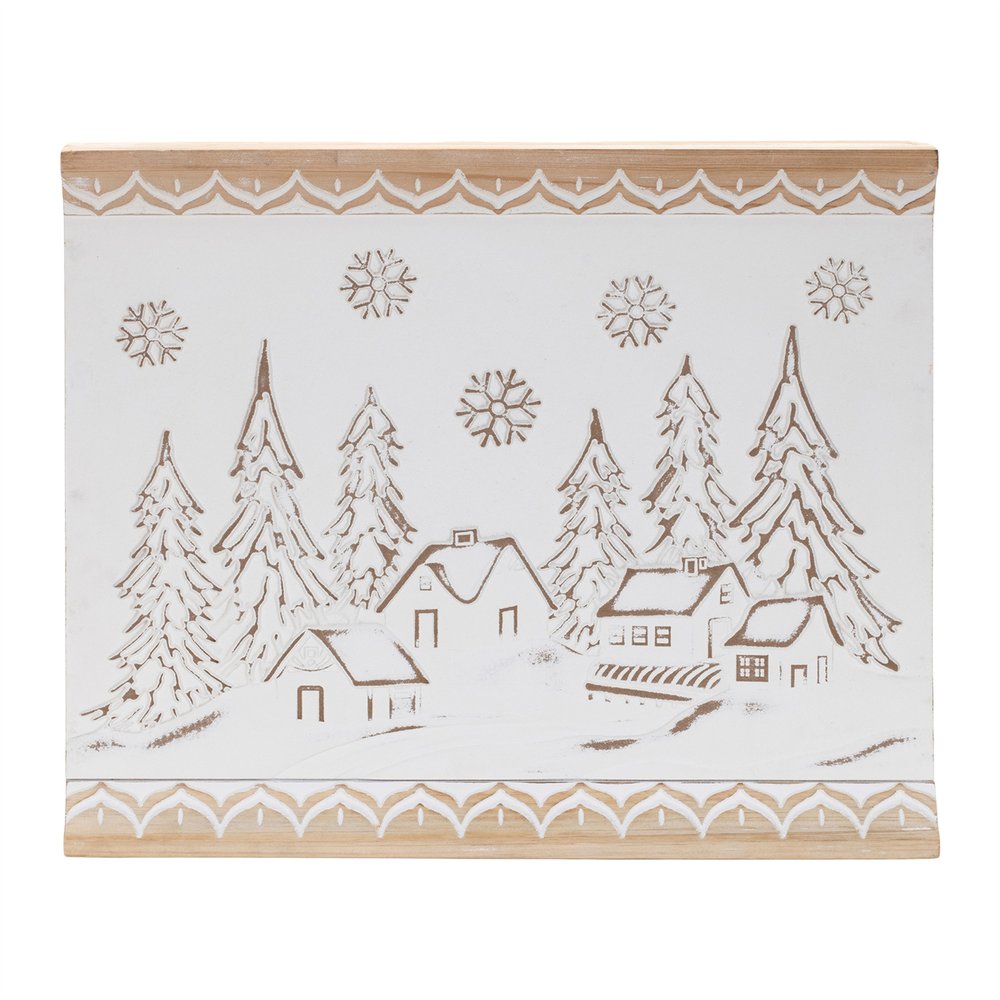 16" X 19" Natural And White Winter Village Christmas Trees Hanging Wall Decor