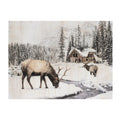14" X 19" Brown And White Wood Winter Reindeer Lodge Hanging Wall Decor