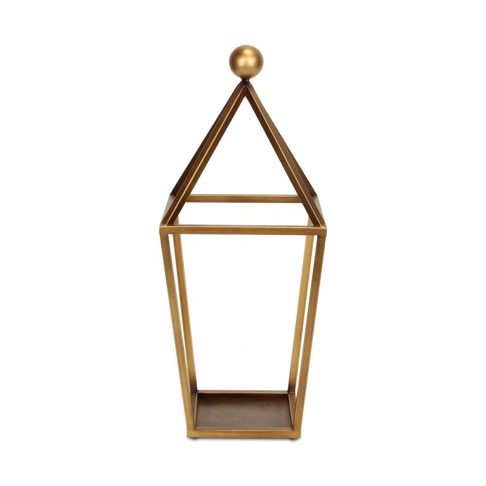 24" Gold Geometric Metal Tabletop Lantern Candle Holder