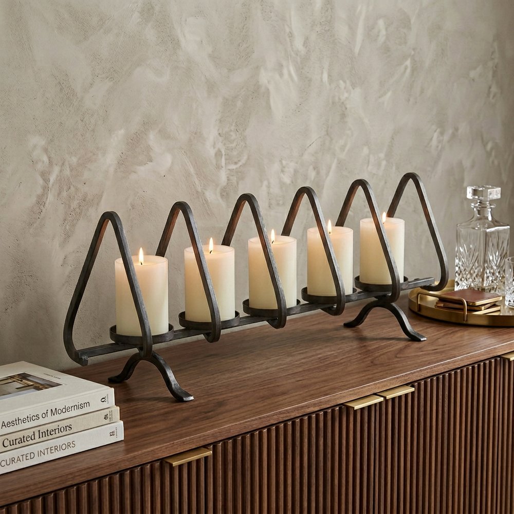 10" Black Metal Centerpiece Candelabra Candle Holder
