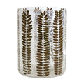 8" Clear And Green Botanical Leaf Glass Tabletop Pillar Candle Holder