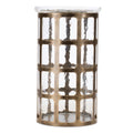 12" Gold Lattice Iron And Glass Tabletop Pillar Candle Holder