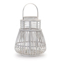 15" White Distressed Woven Manufactured Wood Centerpiece Lantern Candle Holder