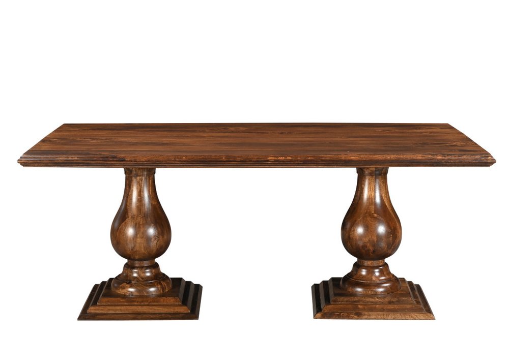 Seven Piece Brown Solid Wood Dining Set with Six Chairs
