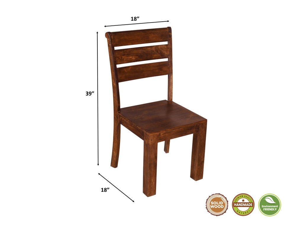 Seven Piece Brown Solid Wood Dining Set with Six Chairs