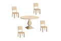 Five Piece Beige Round Solid Wood Dining Set with Four Chairs