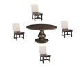 Five Piece Brown Round Solid Wood Dining Set with Four Chairs