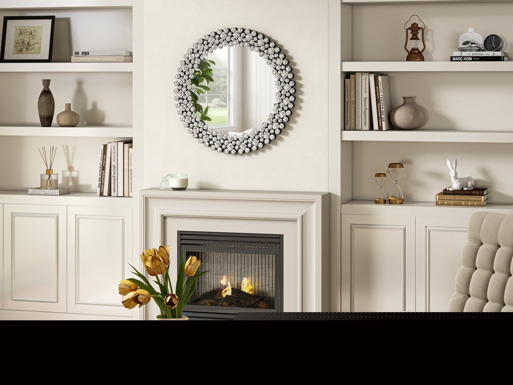 20" Silver Round Faux Crystal Bling Framed Accent Mirror