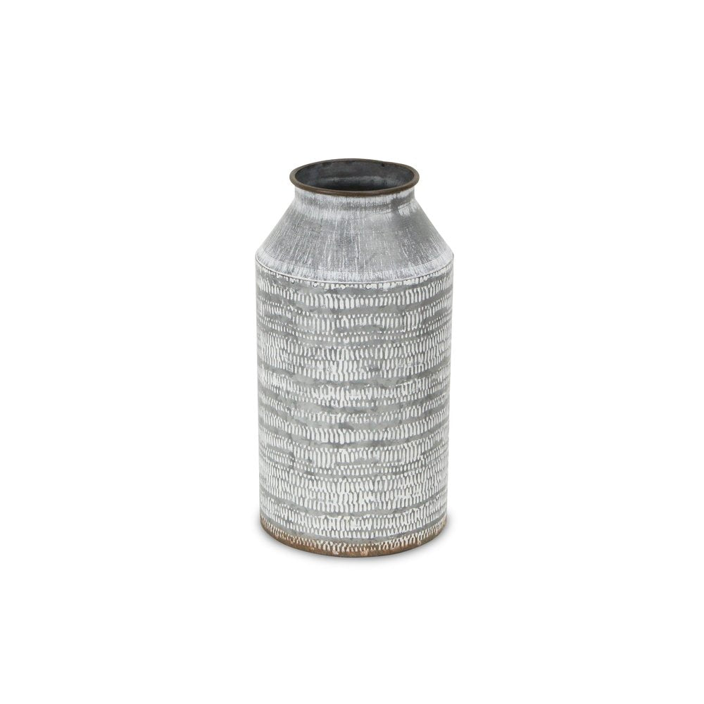 10" Gray Galvanized Metal Geometric Patterned Jug Vase