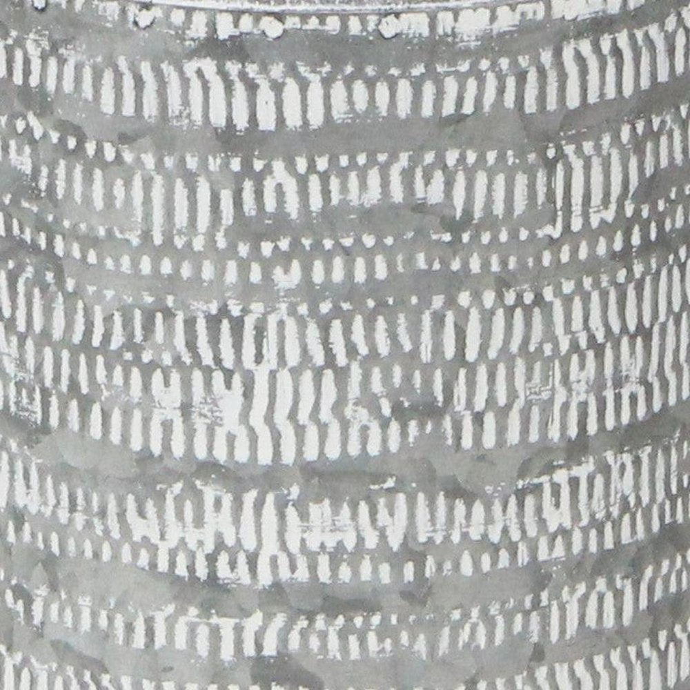 10" Gray Galvanized Metal Geometric Patterned Jug Vase