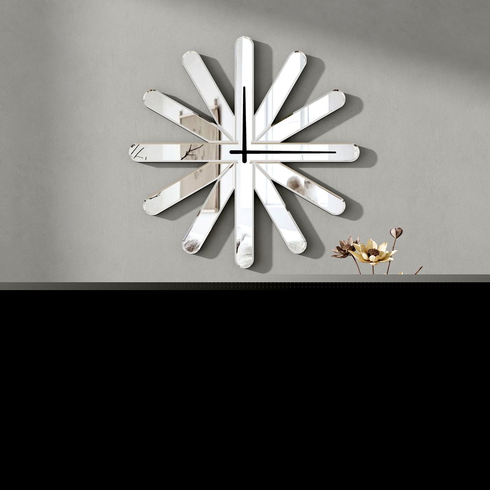 26" Silver Mirrored Glass Silent Analog Starburst Wall Clock
