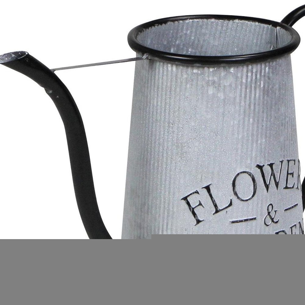 10" Black And Gray Galvanized Metal Flowers And Garden Decorative Watering Can