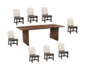 Nine Piece Brown Solid Wood Dining Set with Eight Chairs
