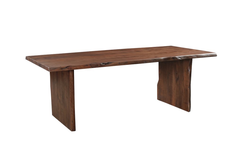 Nine Piece Brown Solid Wood Dining Set with Eight Chairs