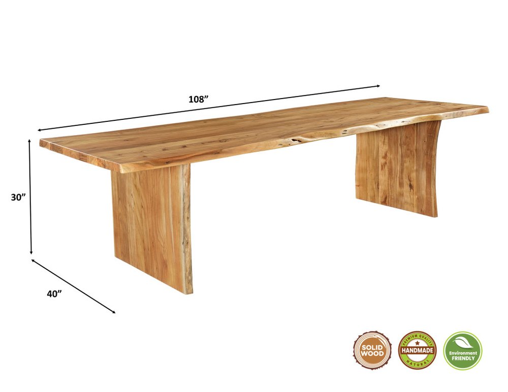 108" Natural Solid Wood Live Edge Sled Base Dining Table