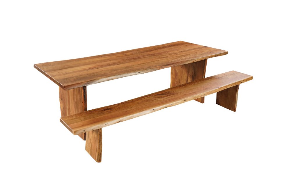 120" Brown Solid Wood Live Edge Sled Base Dining Table