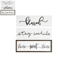 24" X 9" White And Black "Bless", "Stay A While", "Home Sweet Home" Wood Wall Decor