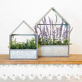 Set of Two Gray Galvanized Metal Novelty House Shaped Hanging Planters