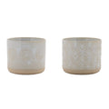 Set of Two Beige And White Porcelain 1 Ounce Geometric Round Pot Planters