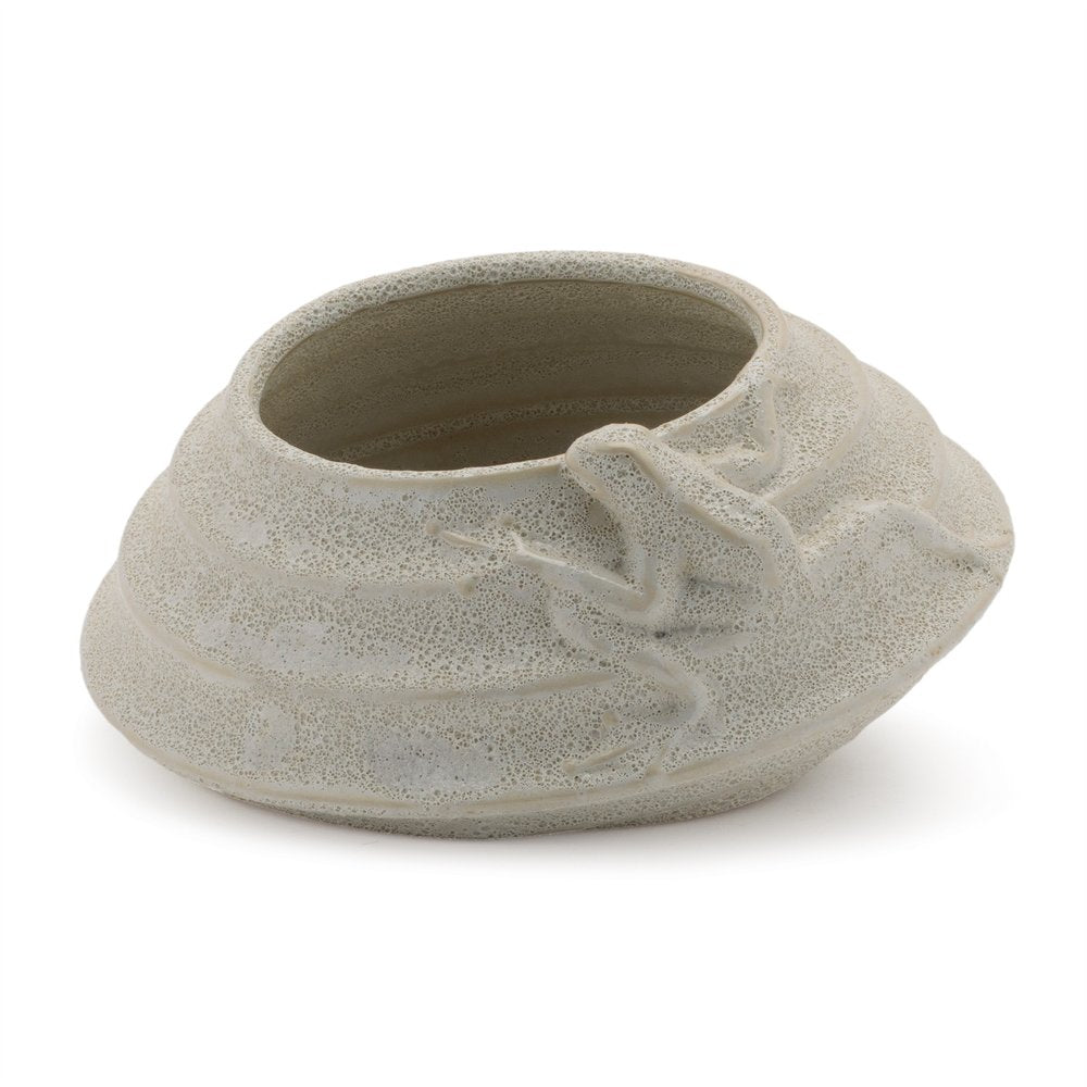 Set of Two Beige Porcelain 1 Ounce Frog Round Pot Planters