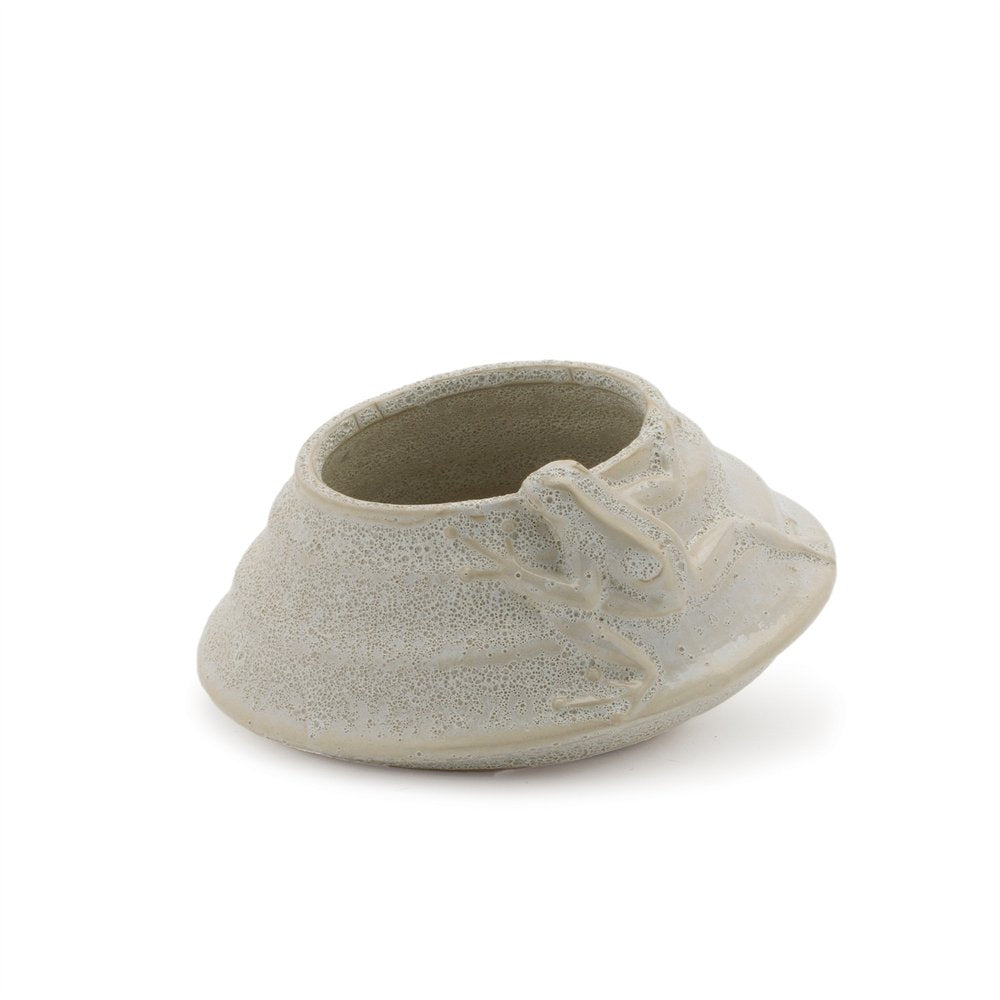 Set of Two Beige Porcelain 1 Ounce Frog Round Pot Planters