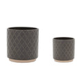 Set of Two Beige And Gray Ceramic 1 Ounce Lattice Round Pot Planters